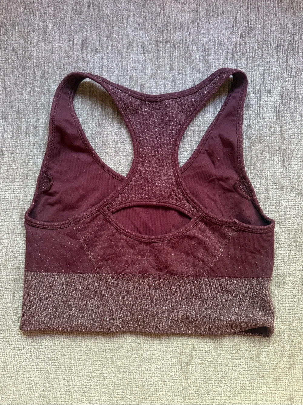 Athleta Maroon Racerback Sports Bra with Shimmer Band